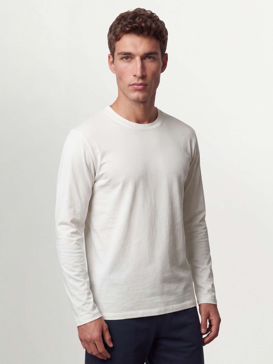 Men White Long Sleeved Crew Neck T-Shirt In Pure Organic Cotton