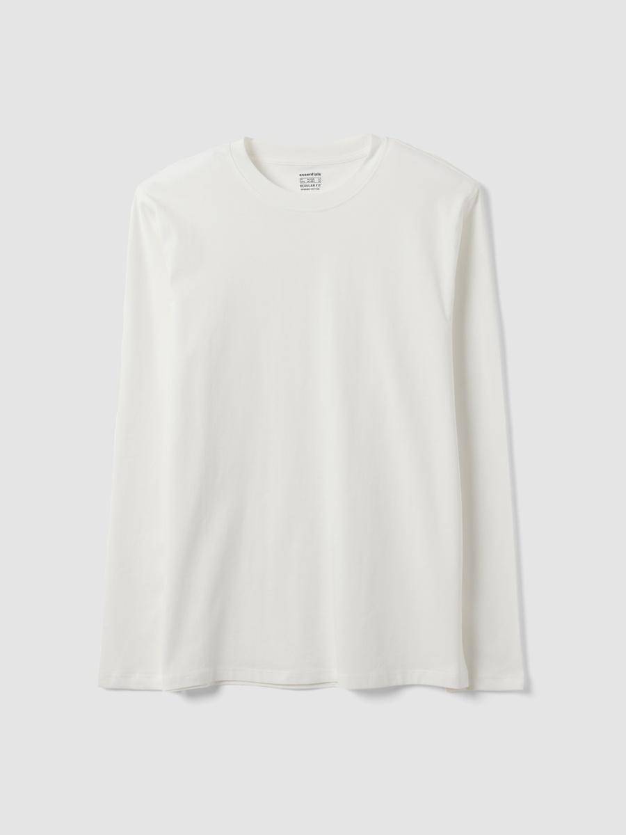 Men White Long Sleeved Crew Neck T-Shirt In Pure Organic Cotton