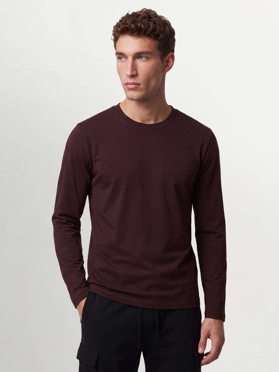 Men Brown Long Sleeve Pure Organic Cotton T-Shirt