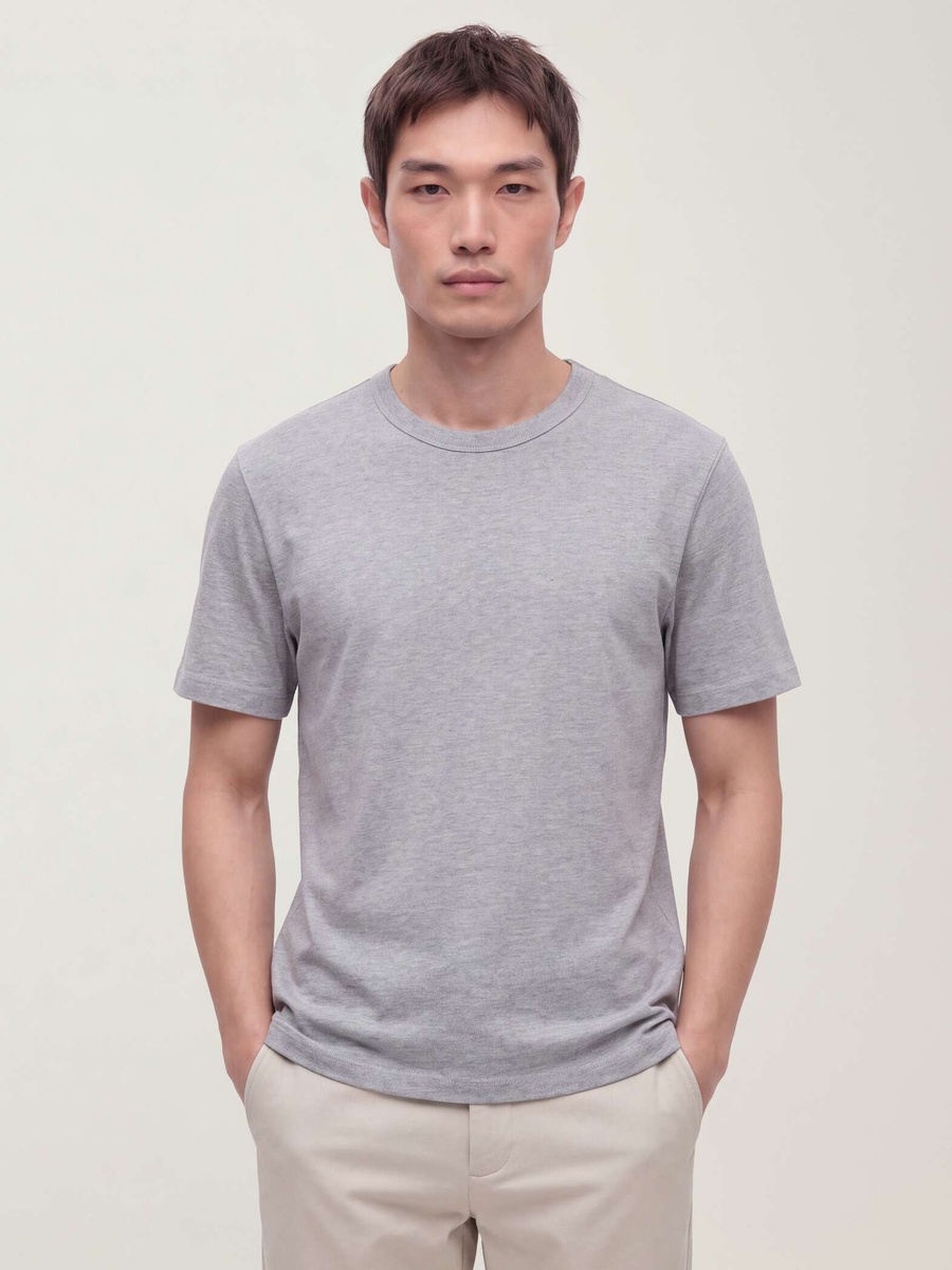 Men Grey Cotton Crew Neck T-Shirt