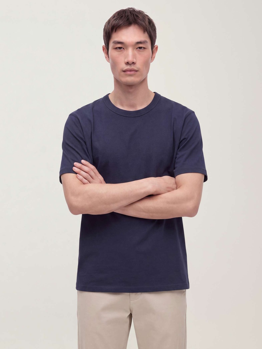 Men Blue Relaxed Fit Cotton Crew Neck T-Shirt