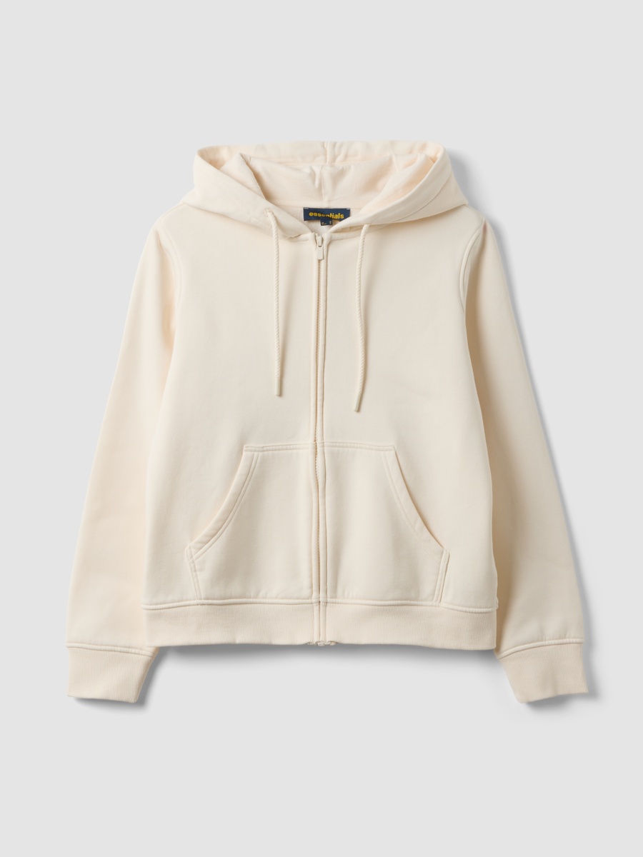 Cream Cotton Blend Regular Fit Hoodie