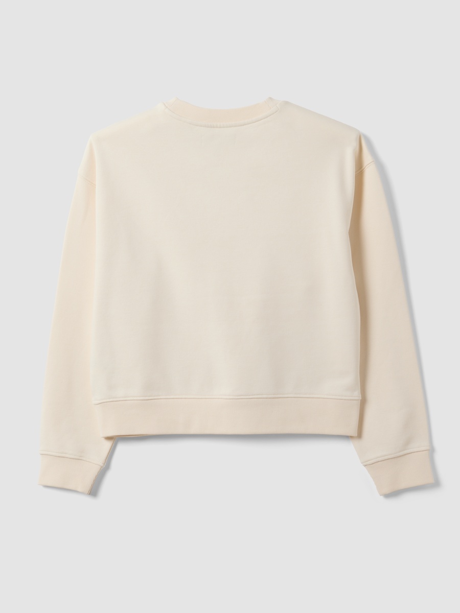 Cream Cotton Blend Crew Neck Sweatshirt