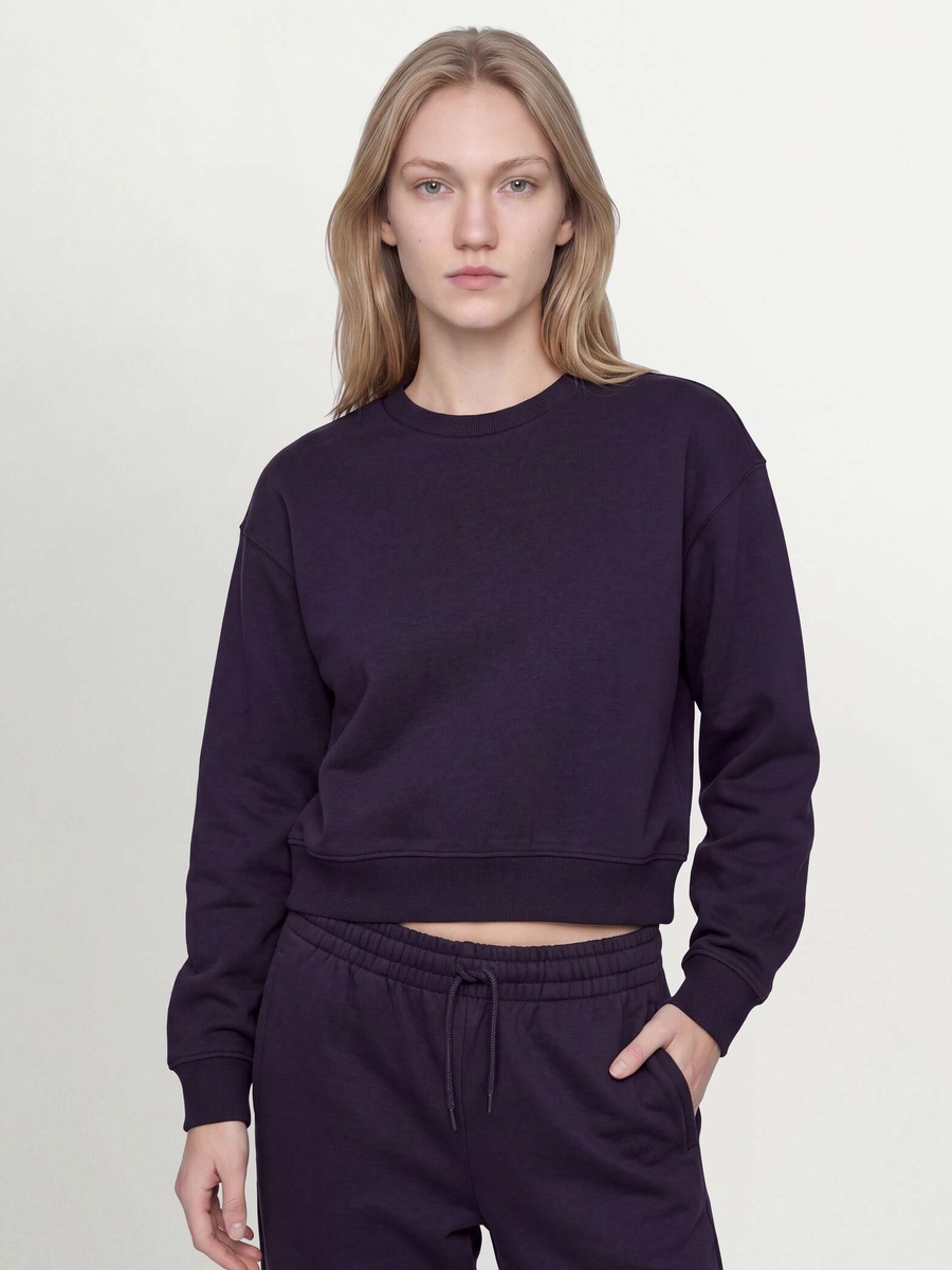 Purple Cotton-Blend Crew Neck Sweatshirt