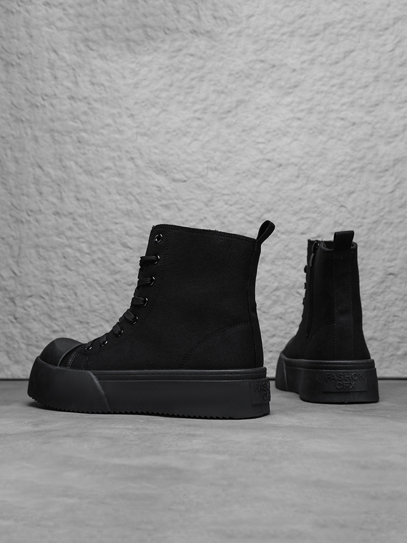 Black Plain Lace Ups Ankle Boots