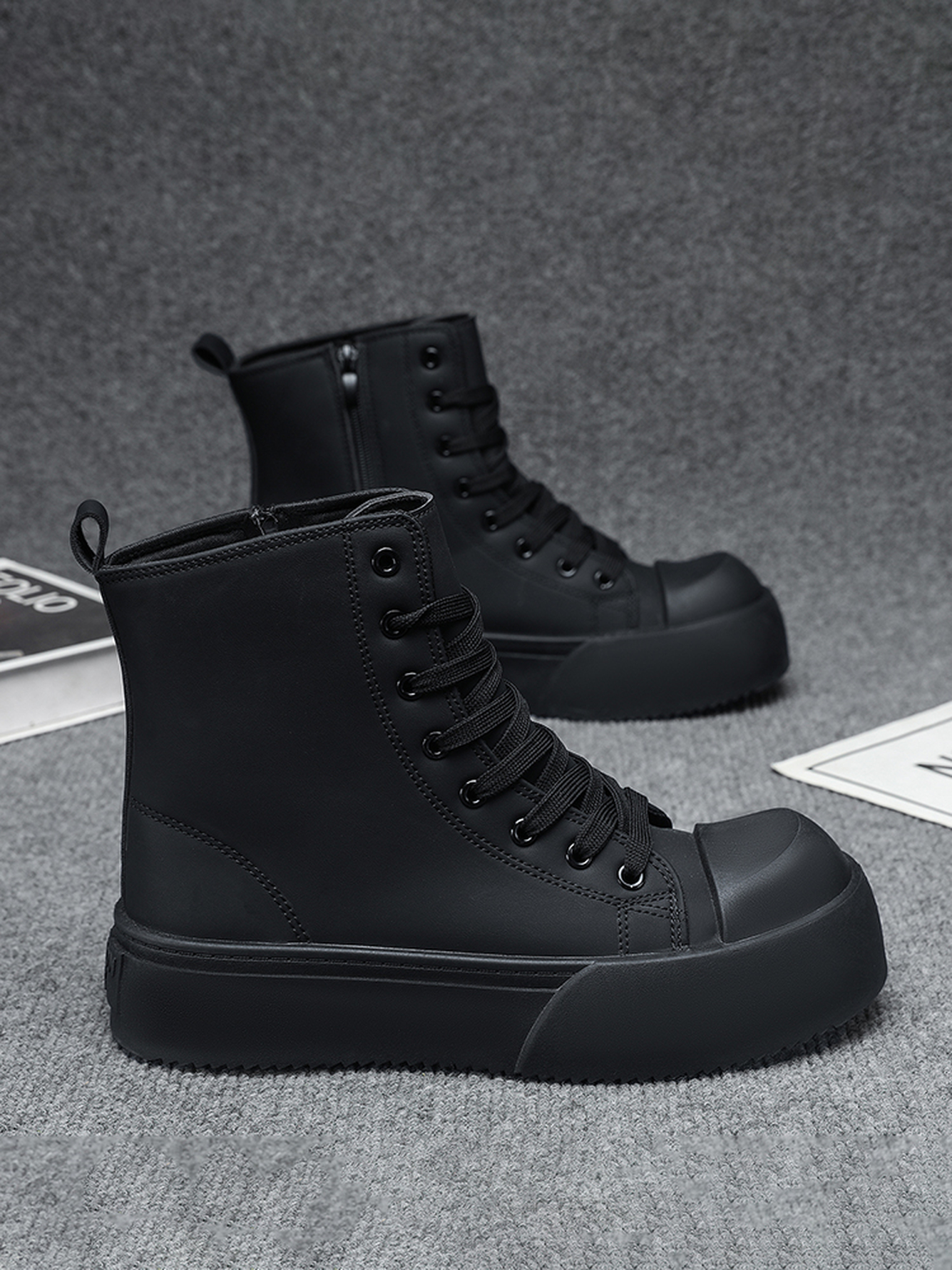 Black Plain Lace Ups Ankle Boots