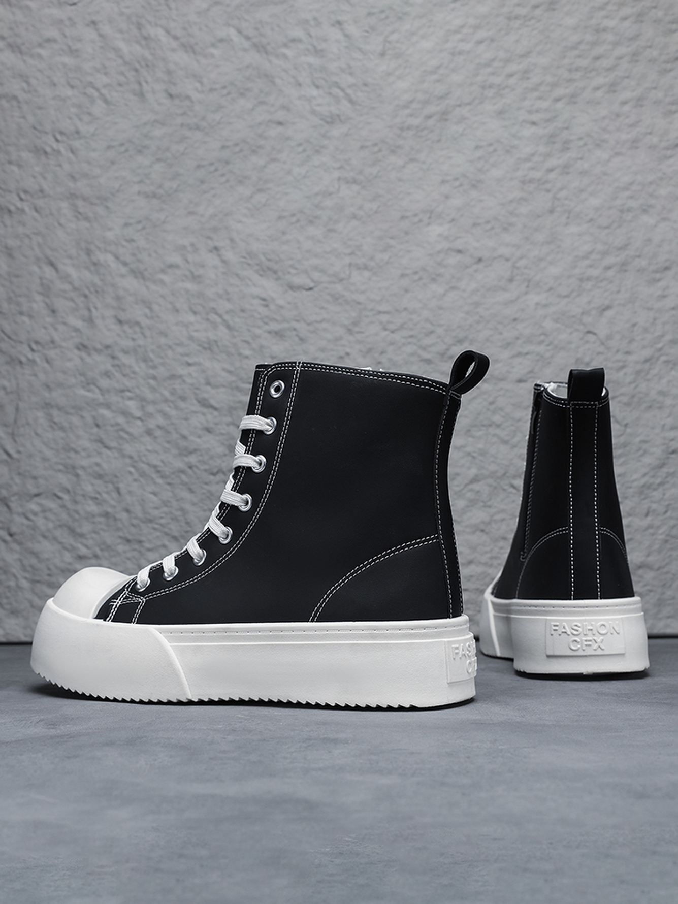 Monochrome Plain Lace Ups Ankle Boots
