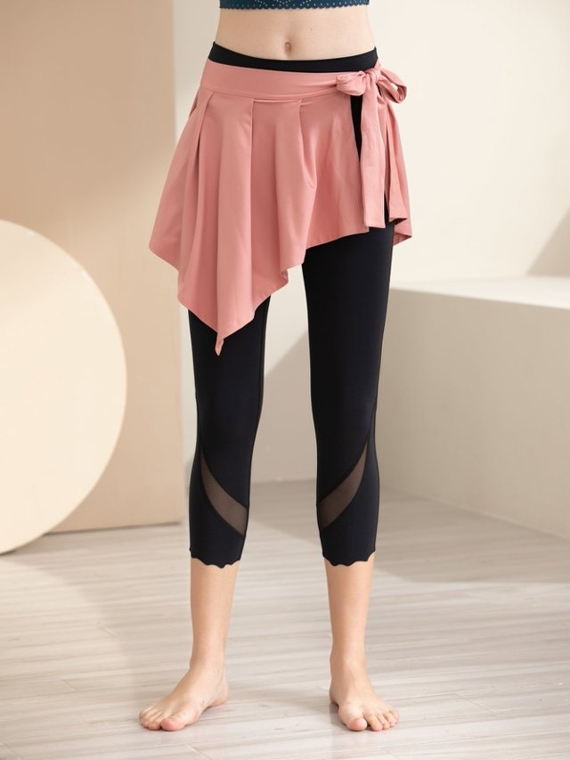 Dark Pink 2in1 Tie Skirted 3/4 Active Leggings