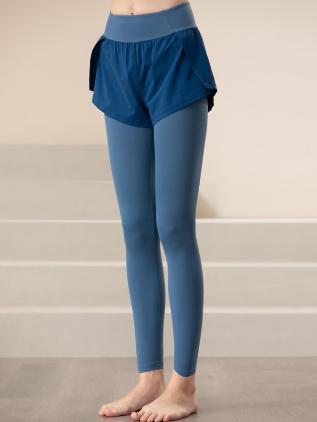 Medium Blue 2-in-1 Active Leggings with Attached Shorts