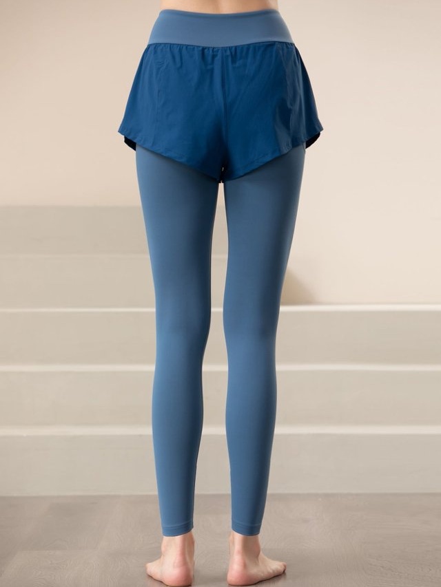 Medium Blue 2-in-1 Active Leggings with Attached Shorts