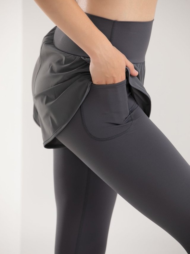 Grey 2-in-1 Active Leggings with Attached Shorts