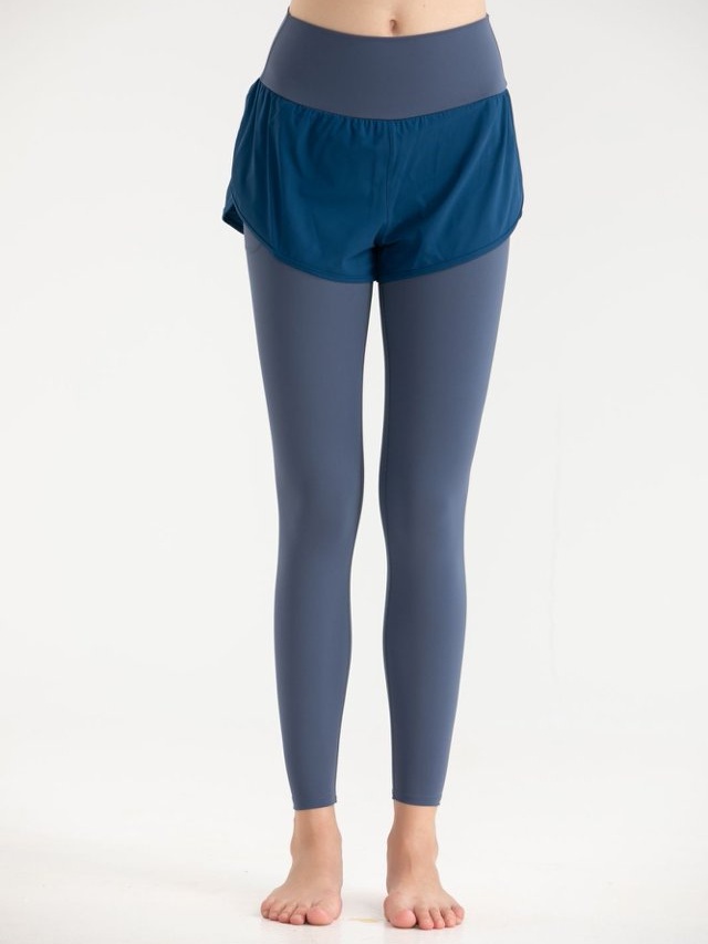 Medium Blue 2-in-1 Active Leggings with Attached Shorts