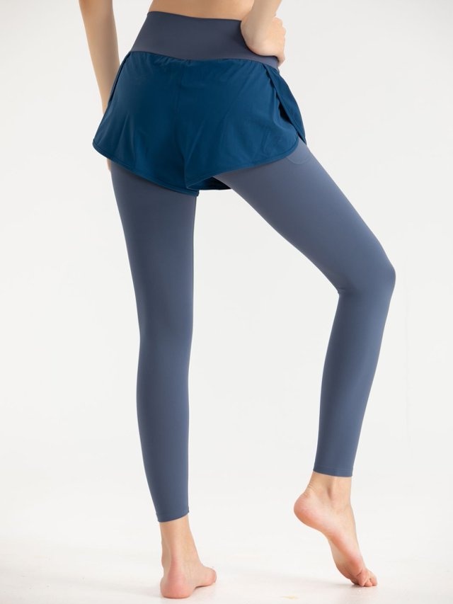 Medium Blue 2-in-1 Active Leggings with Attached Shorts