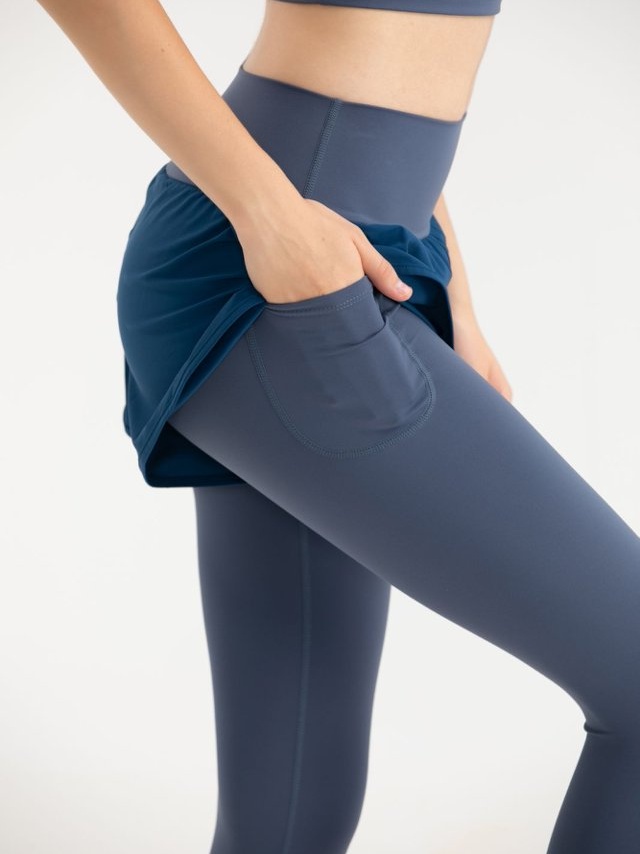 Medium Blue 2-in-1 Active Leggings with Attached Shorts
