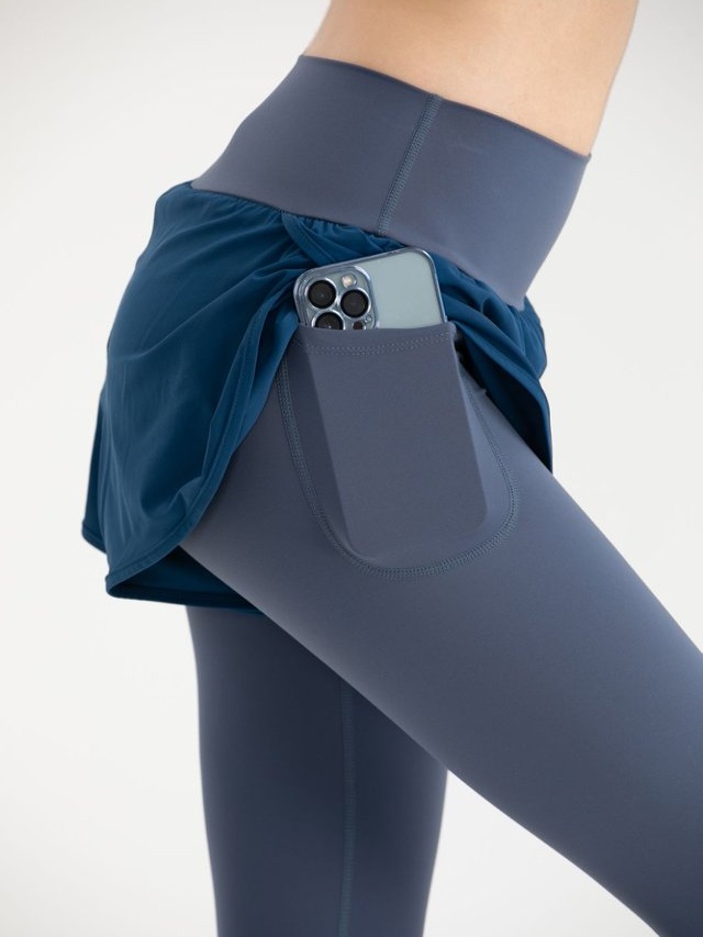 Medium Blue 2-in-1 Active Leggings with Attached Shorts