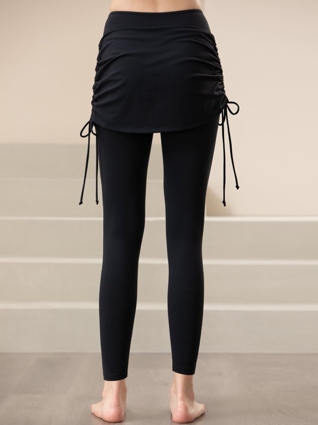 Black Ruched Skirted Activewear Leggings
