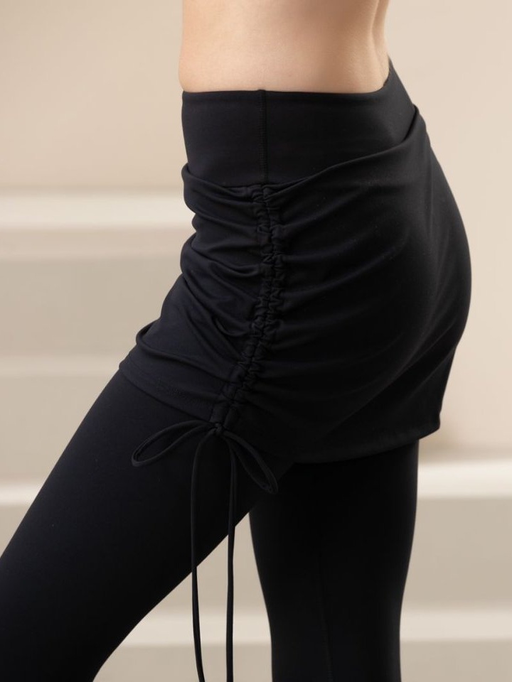 Black Ruched Skirted Activewear Leggings