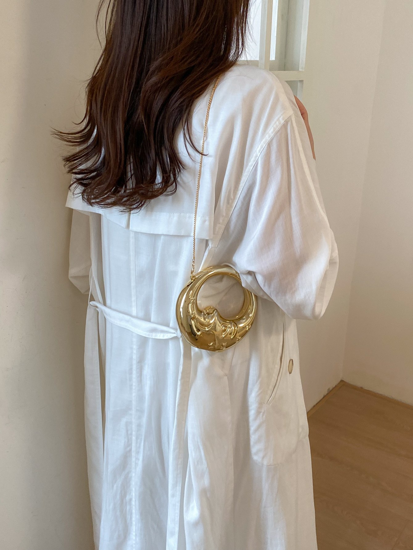 Gold Printed Crossbody Bag with Push Lock