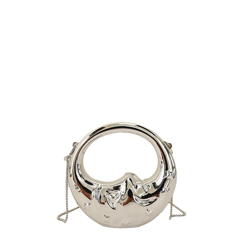 Silver Graphic Crossbody Bag with Push Lock