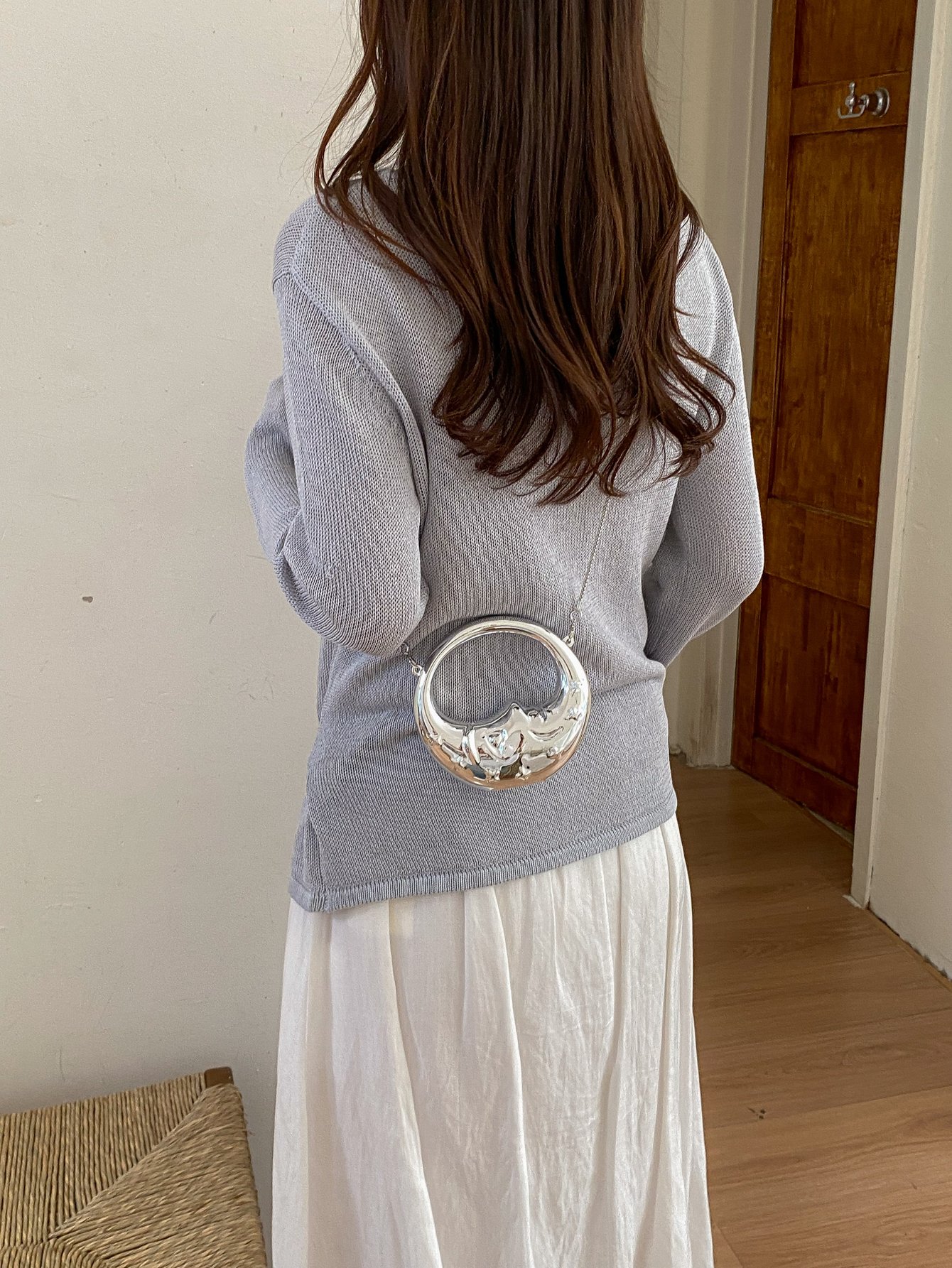 Silver Graphic Crossbody Bag with Push Lock