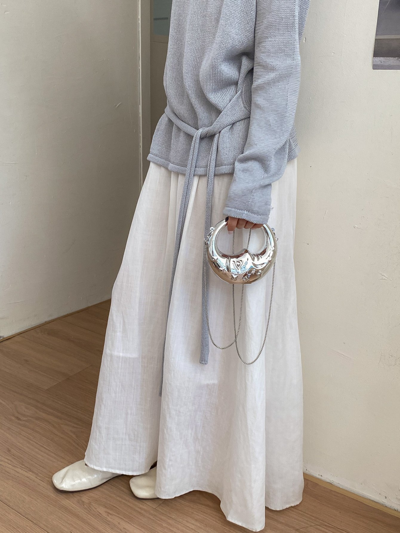 Silver Graphic Crossbody Bag with Push Lock