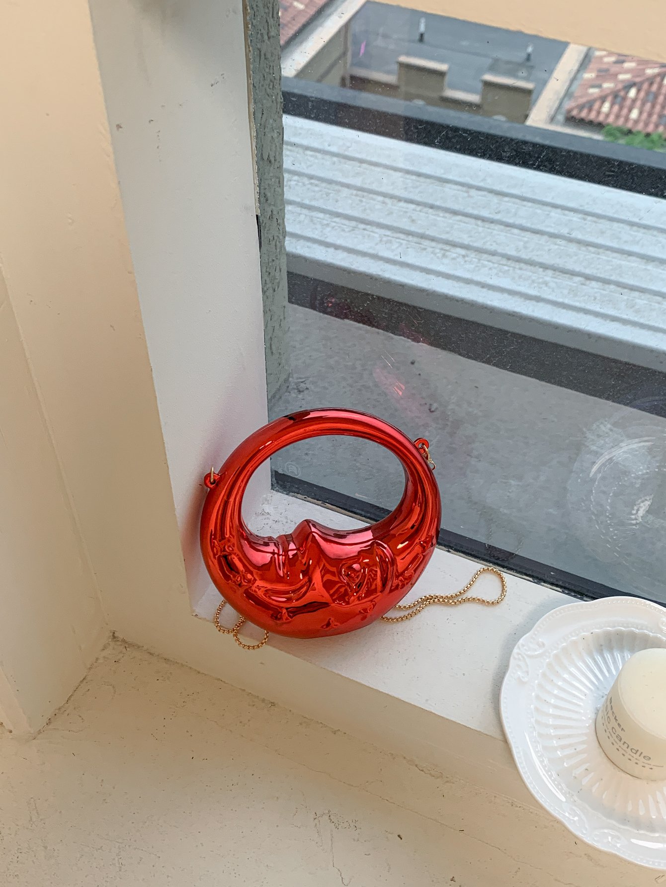 Red Printed Crossbody Bag with Push Lock