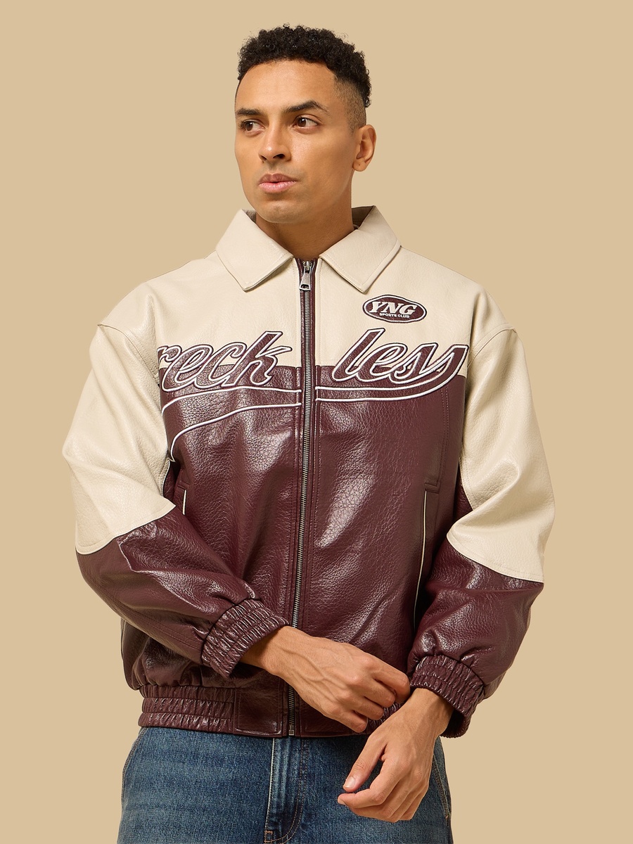Colourblock Pleather Racer Jacket