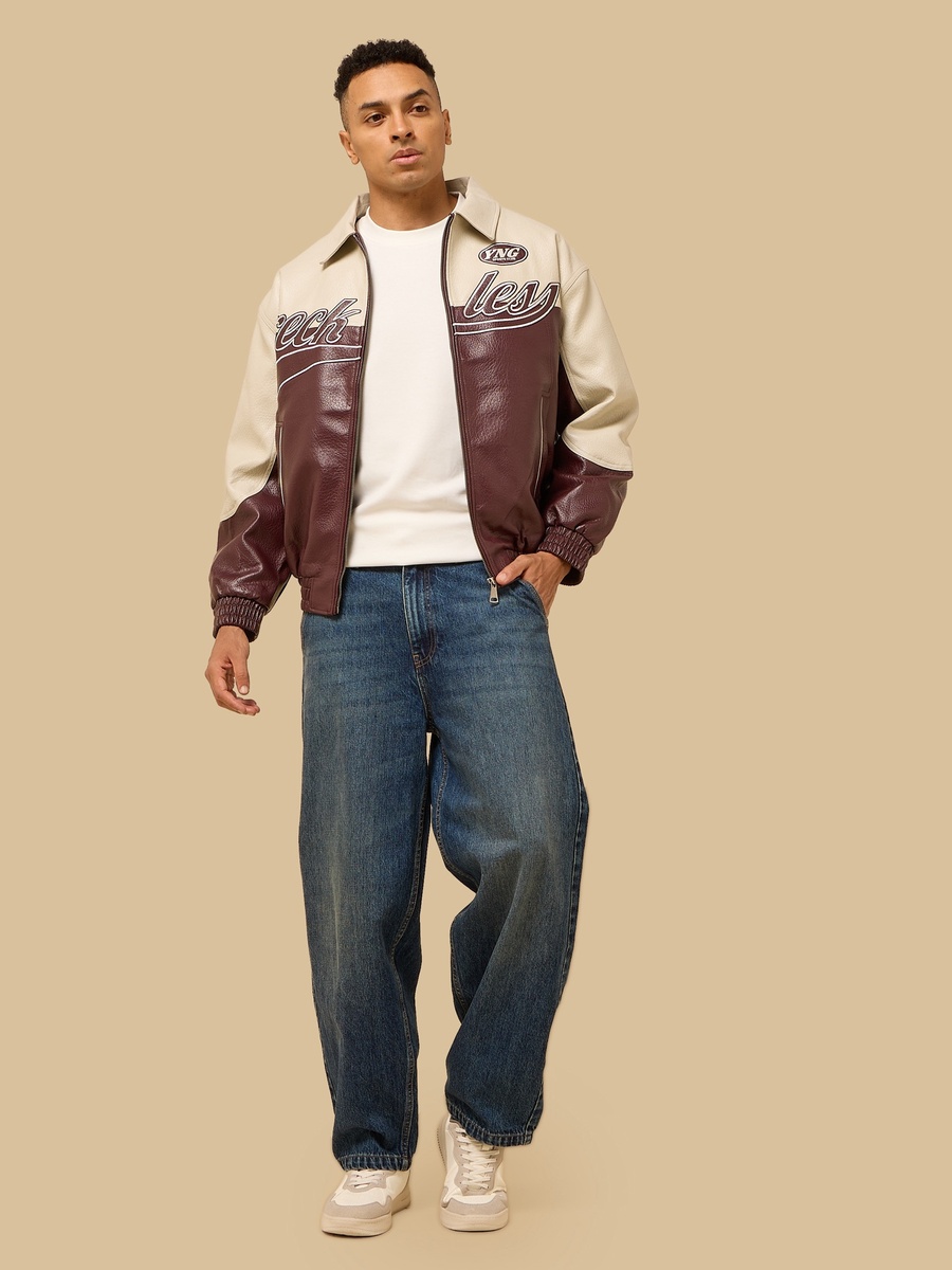 Colourblock Pleather Racer Jacket