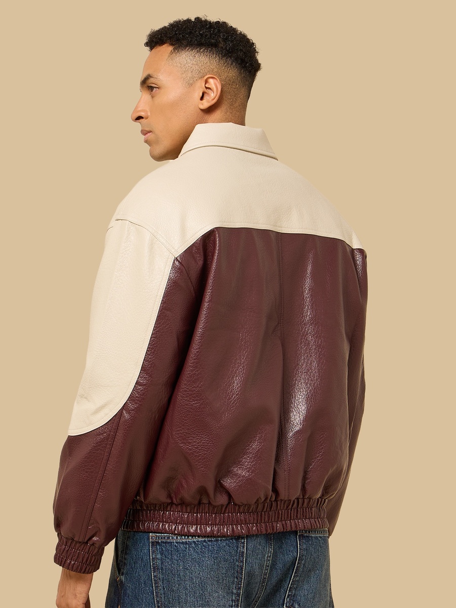 Colourblock Pleather Racer Jacket