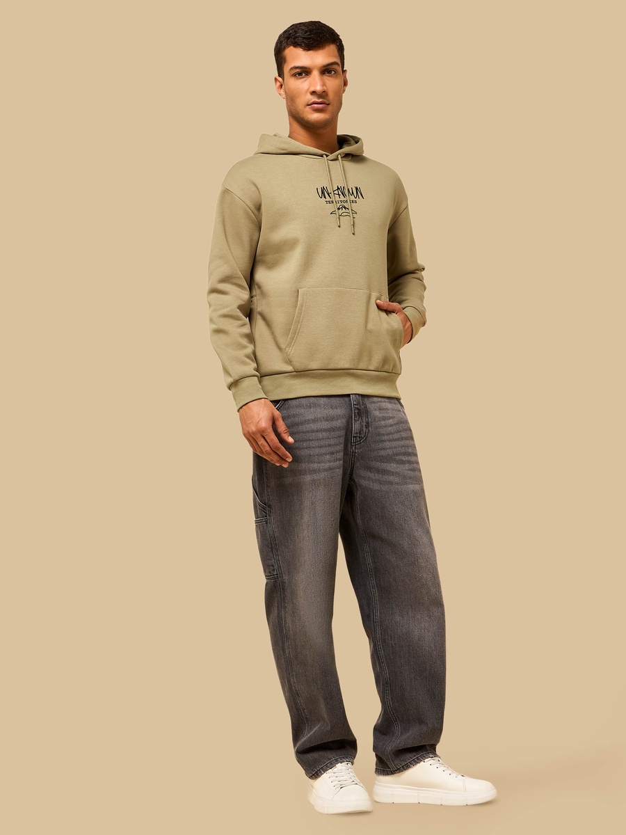 Mountains Print Oversized Hooded Sweatshirt with Kangaroo Pocket