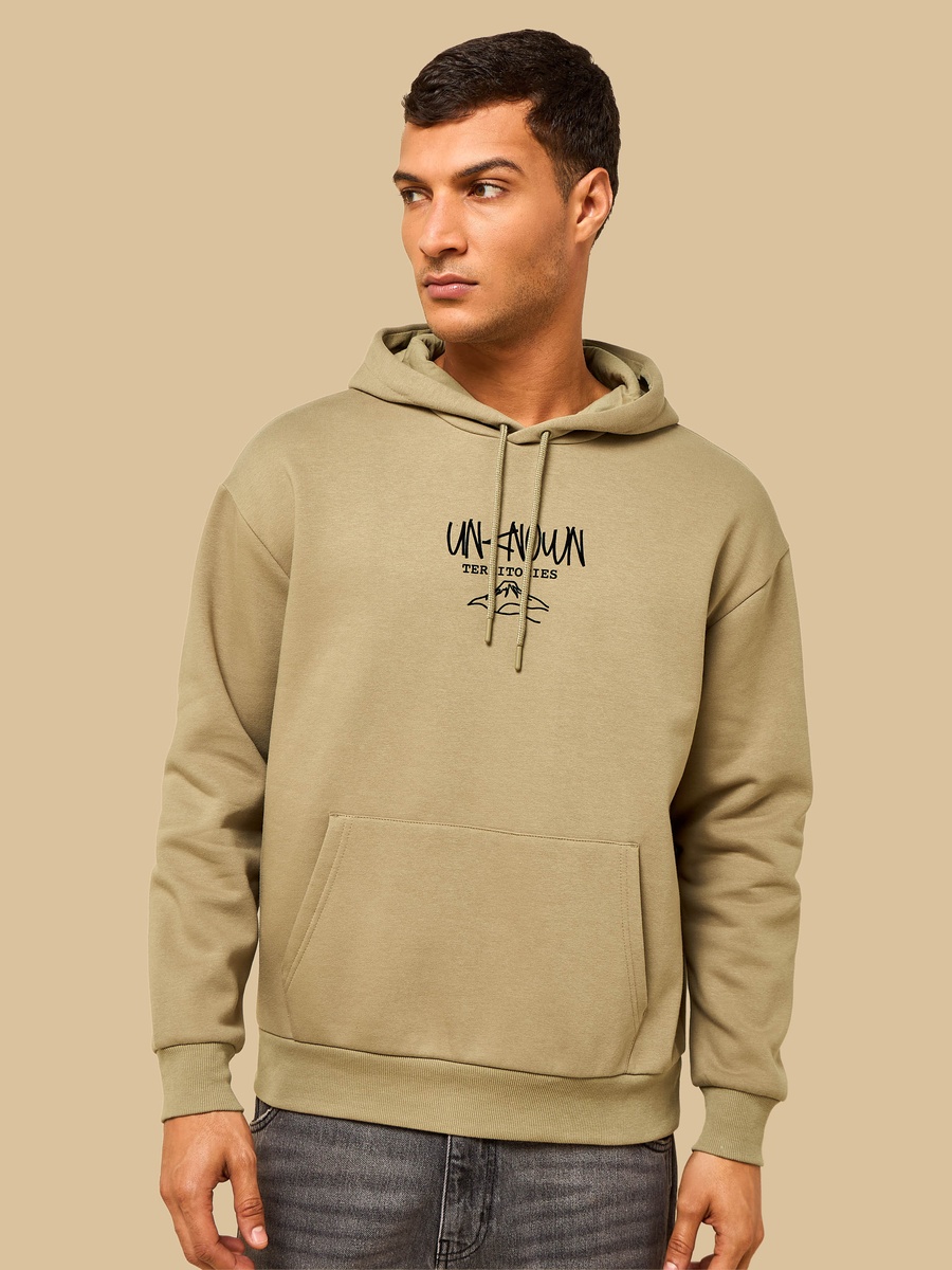 Mountains Print Oversized Hooded Sweatshirt with Kangaroo Pocket