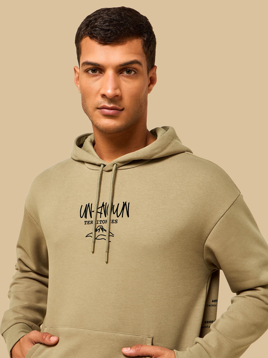 Mountains Print Oversized Hooded Sweatshirt with Kangaroo Pocket