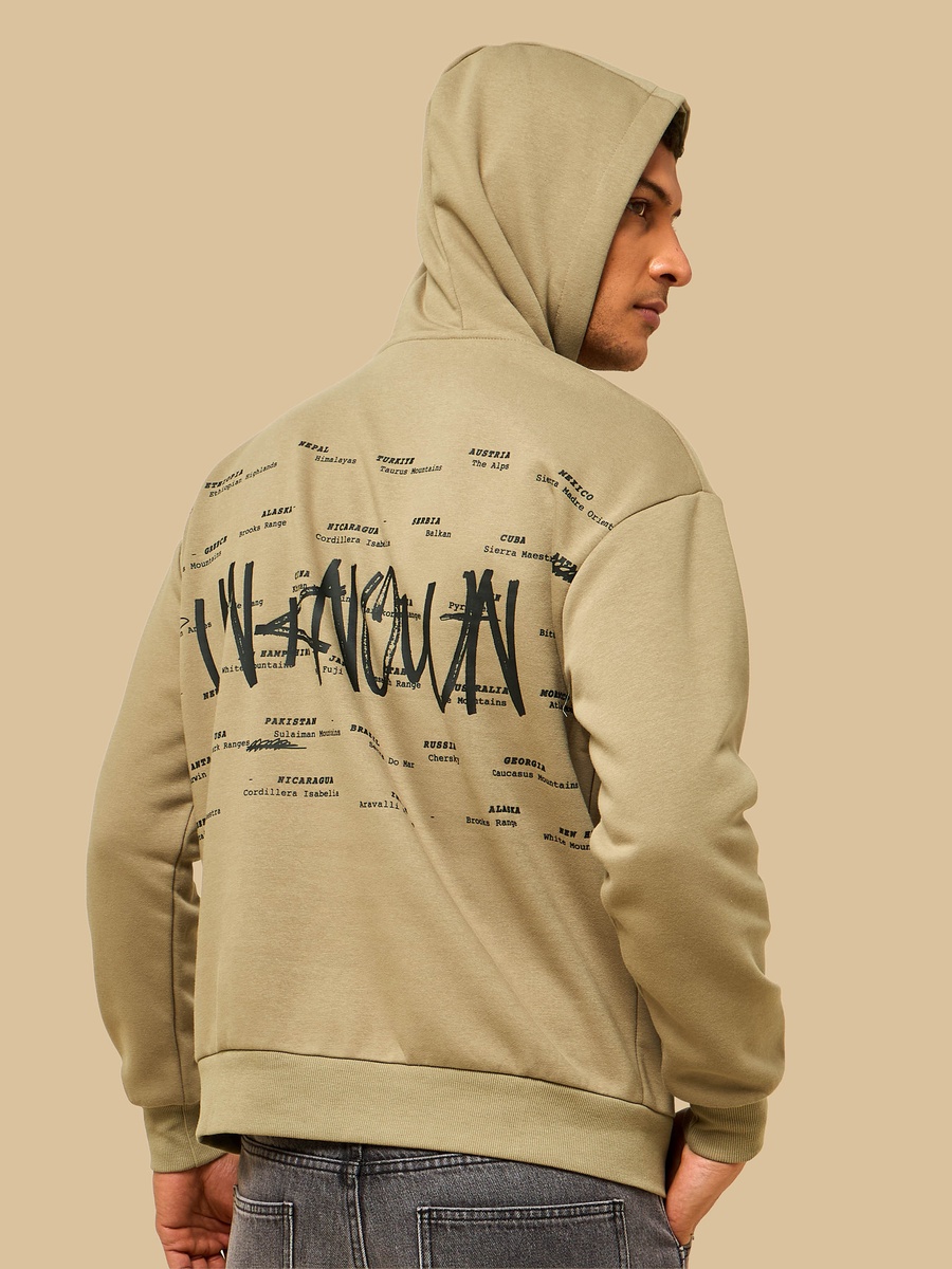 Mountains Print Oversized Hooded Sweatshirt with Kangaroo Pocket