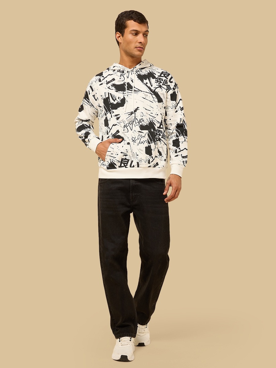 Graffiti Print Oversized Hoodie with Kangaroo Pocket