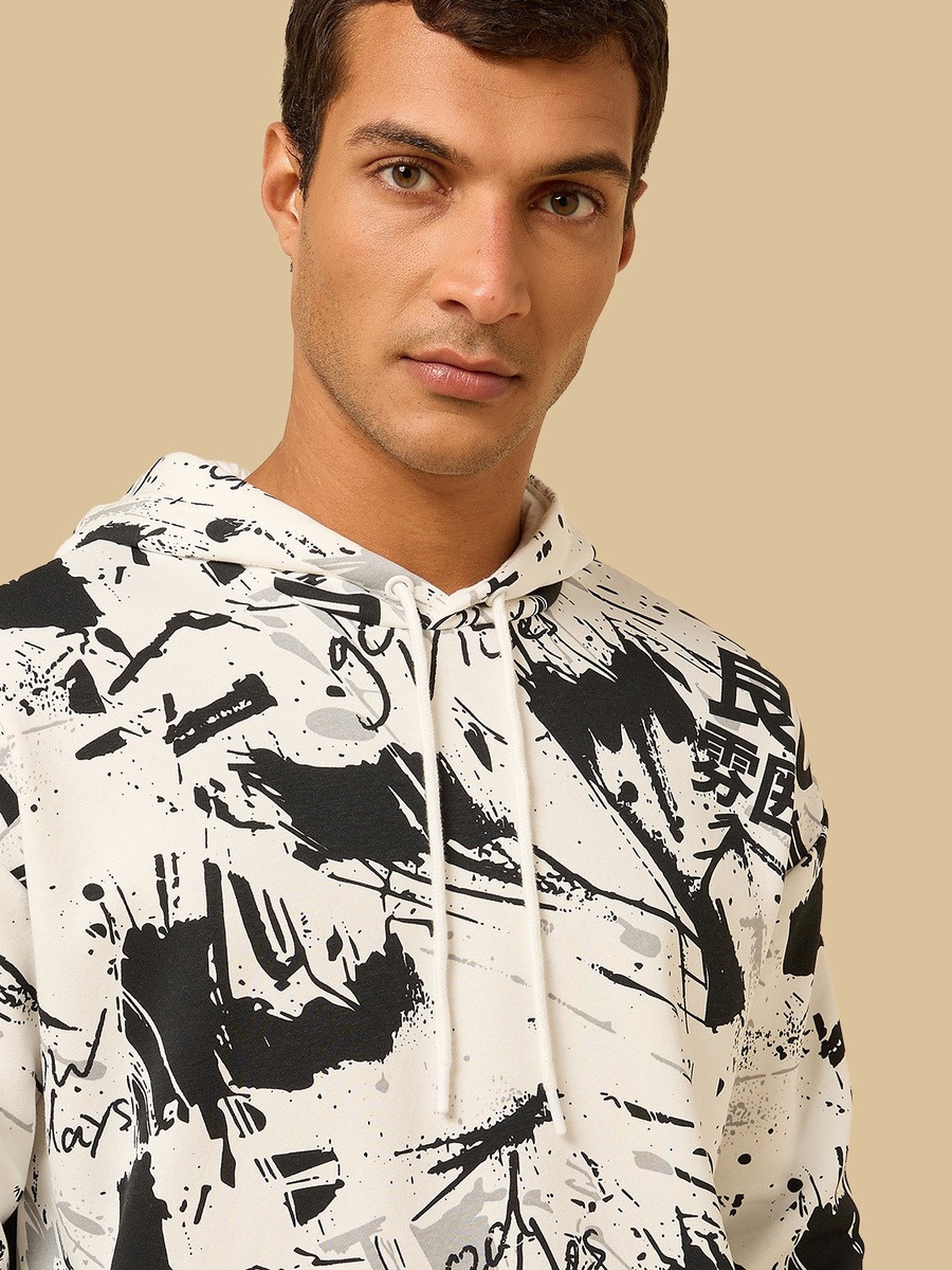 Graffiti Print Oversized Hoodie with Kangaroo Pocket