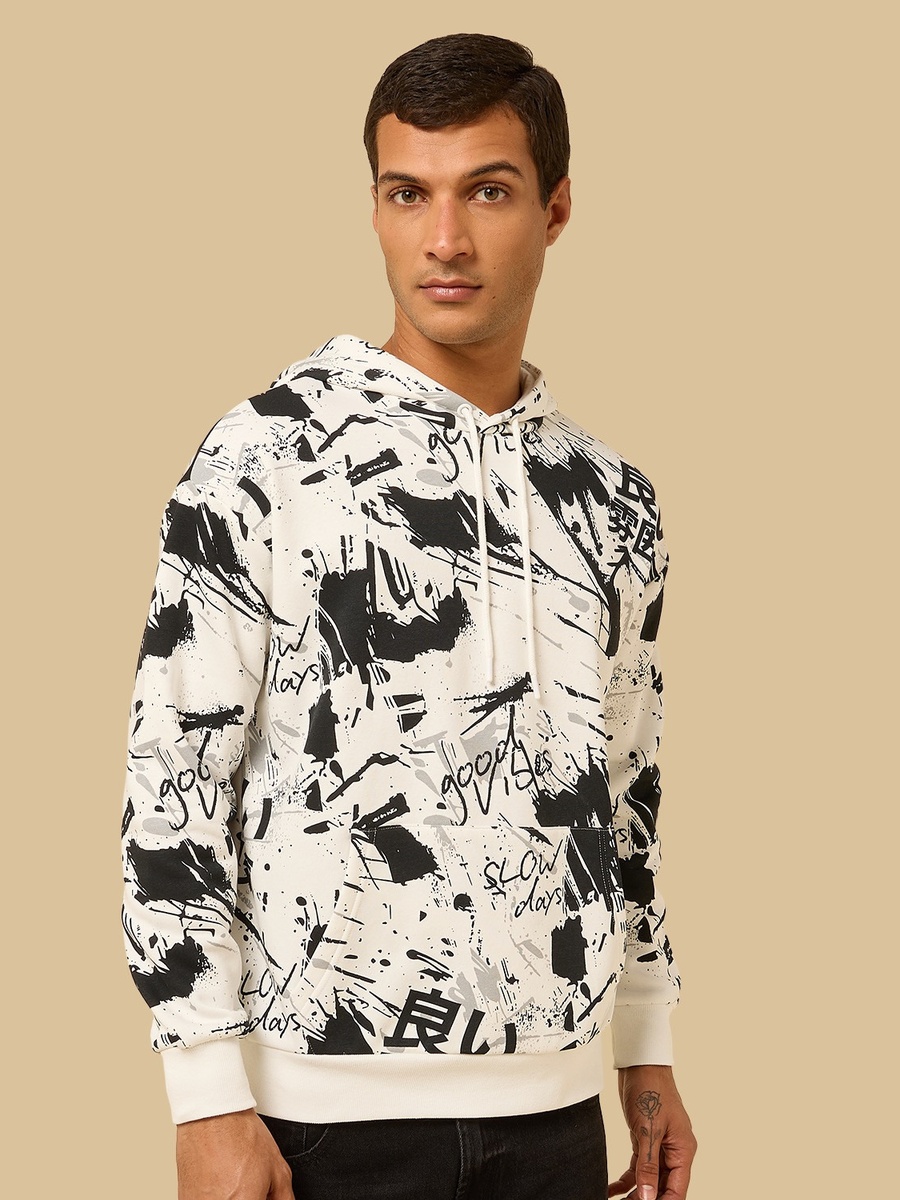 Graffiti Print Oversized Hoodie with Kangaroo Pocket