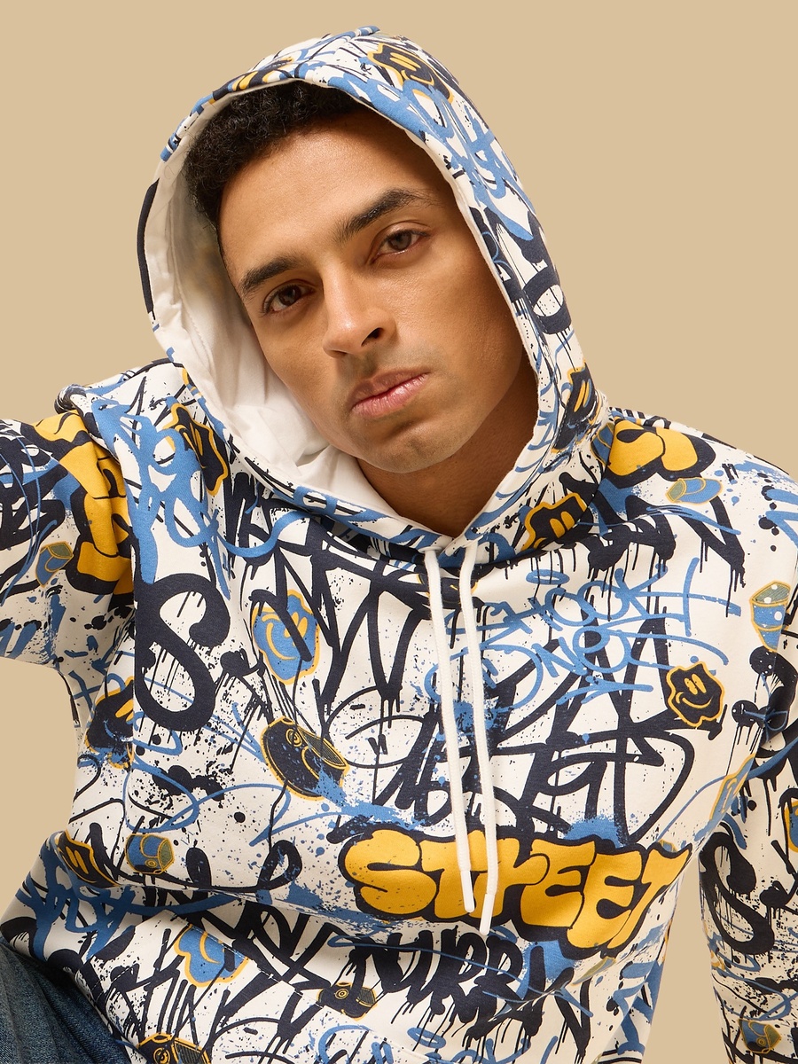 Graffiti Print Oversized Hooded Sweatshirt