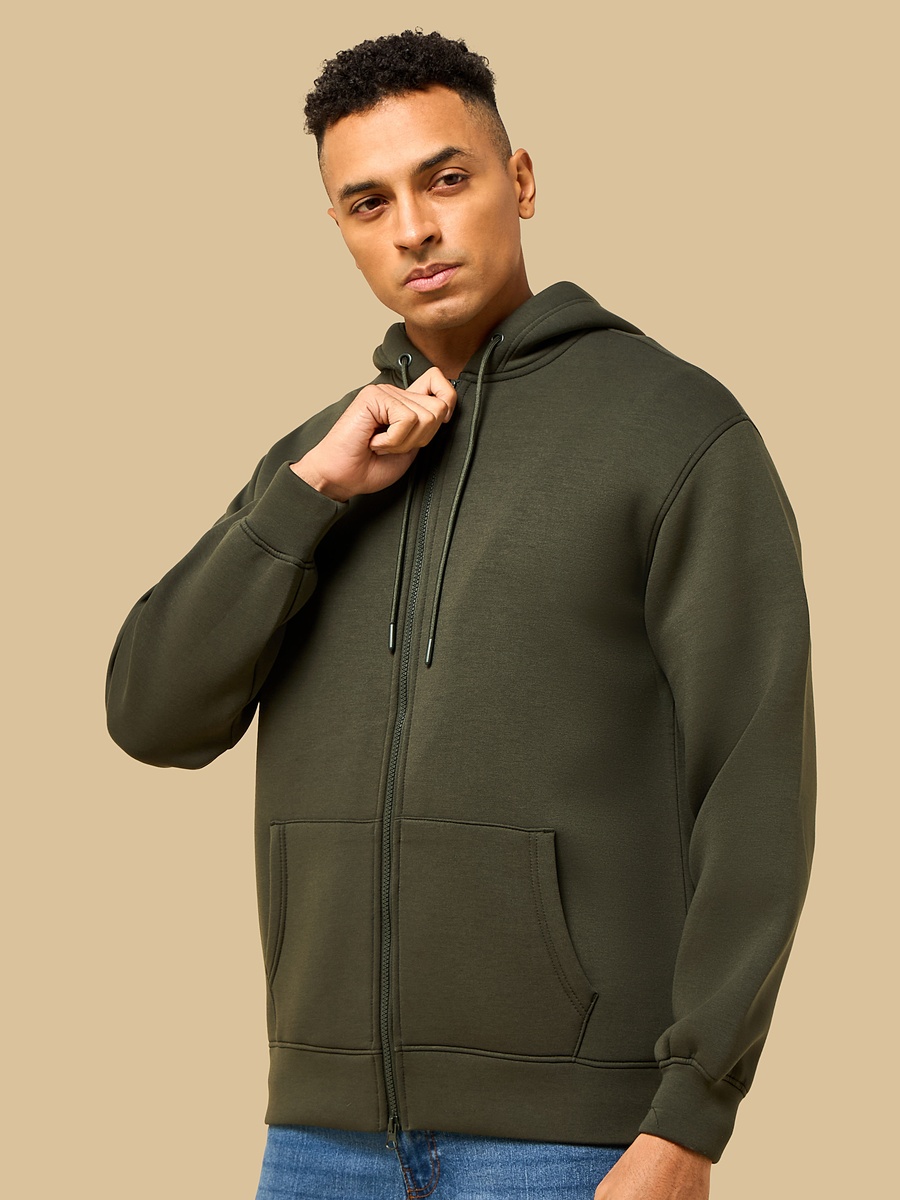 Relaxed Fit Scuba Hoodie with Zip Closure