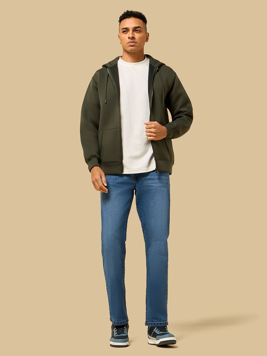 Relaxed Fit Scuba Hoodie with Zip Closure