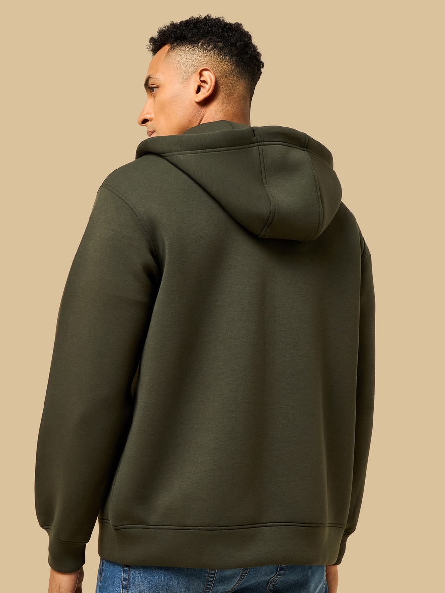 Relaxed Fit Scuba Hoodie with Zip Closure