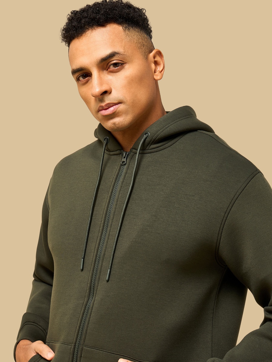 Relaxed Fit Scuba Hoodie with Zip Closure