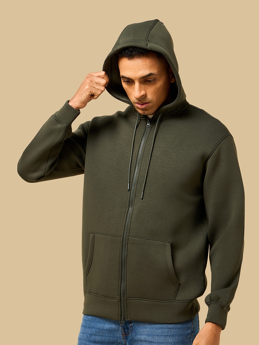 Relaxed Fit Scuba Hoodie with Zip Closure