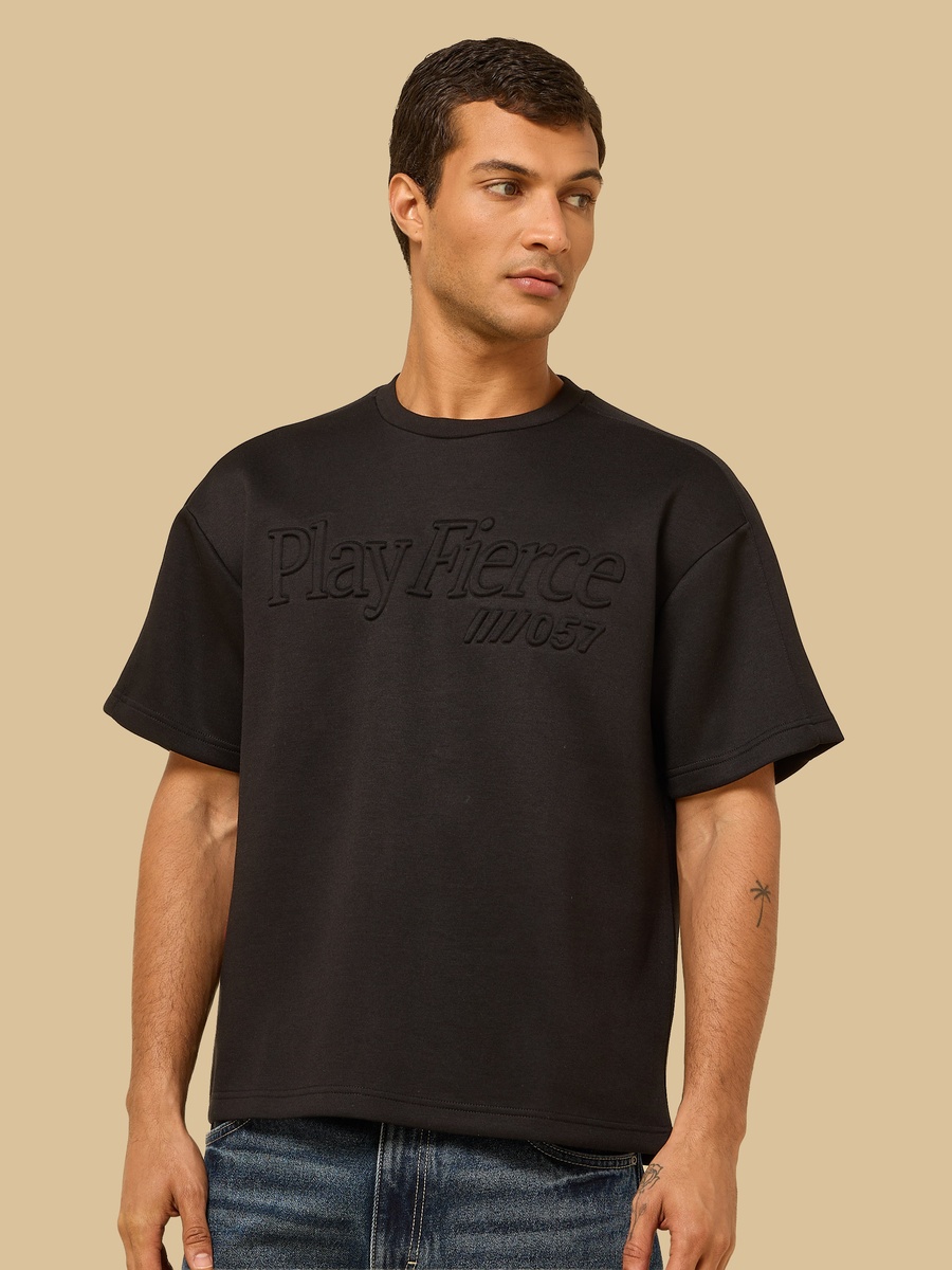 Embossed Print Oversized Scuba T-Shirt
