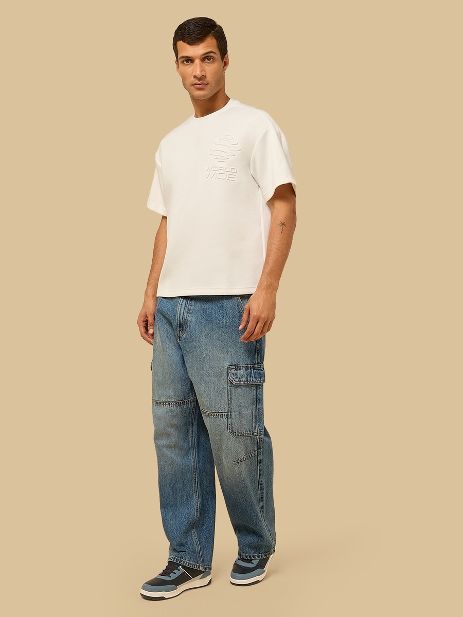 Embossed Print Oversized Scuba T-Shirt