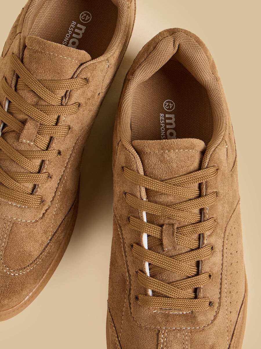 Suede Sports Shoes with Lace-Up Closure