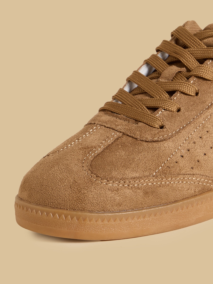 Suede Sports Shoes with Lace-Up Closure