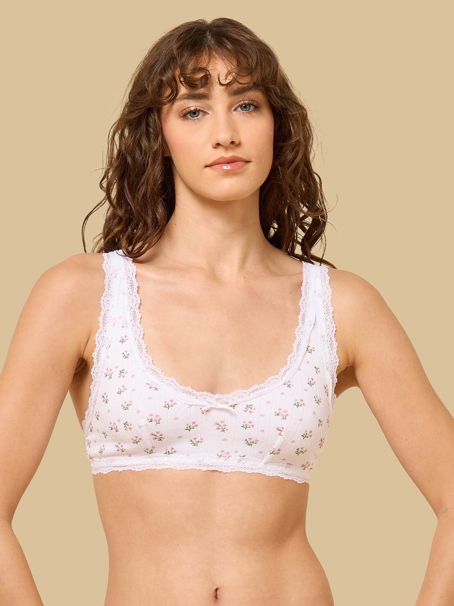 Pack of 2 - Lace Trim Pointelle Cotton Non-Padded Bra