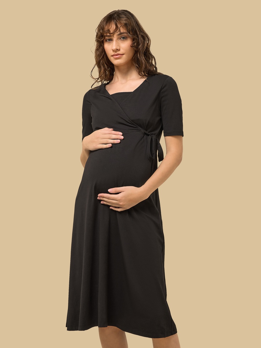 Plain Maternity Wrap Dress