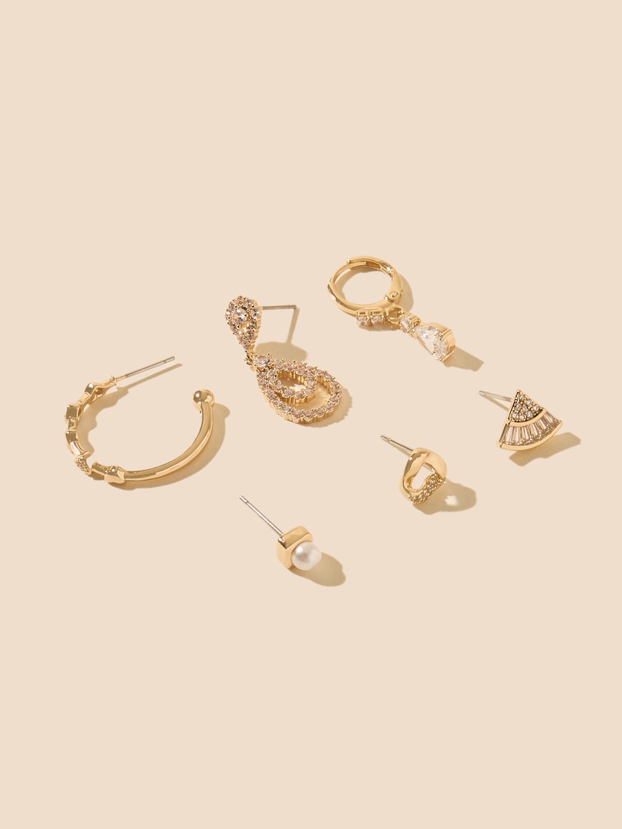 Pack of 6 - Embellished Earrings with Pushback Closure