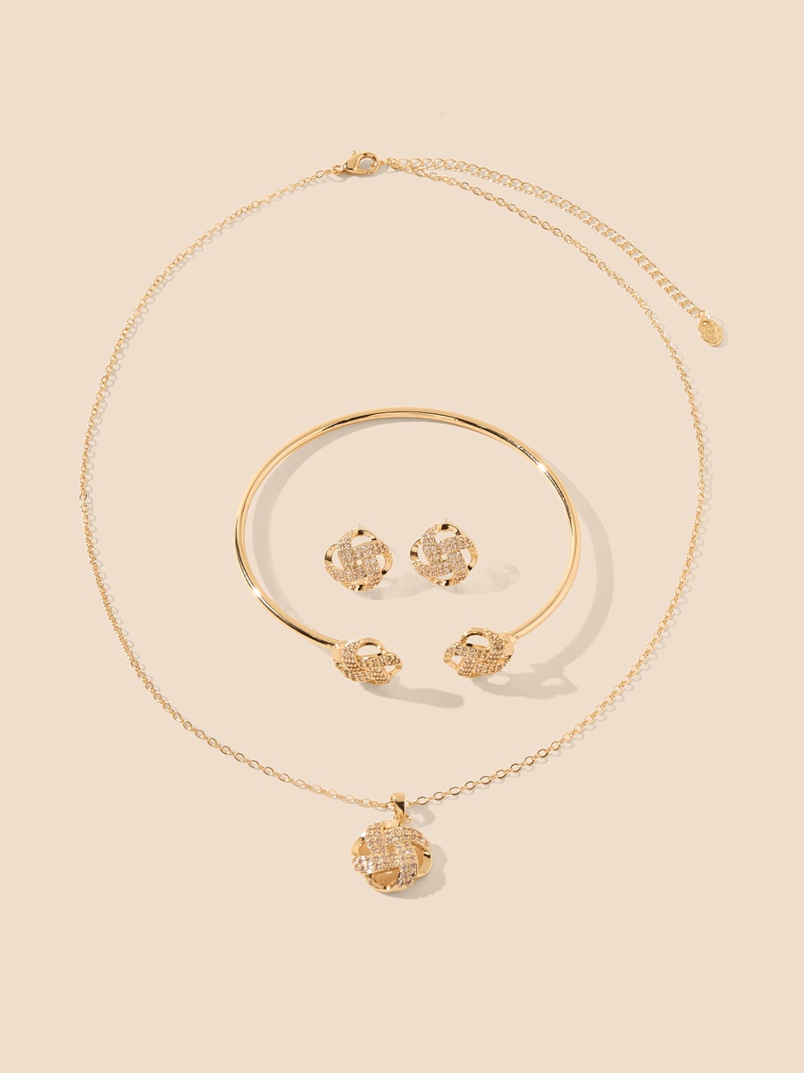 Stone Embellished Necklace with Earrings and Bracelet Set